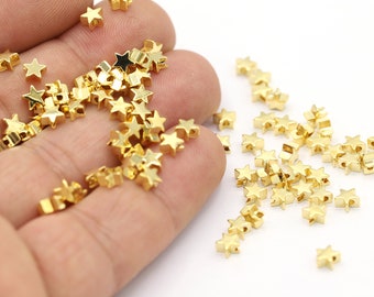 5mm 24 K Shiny Gold Plated Star Beads, Spacer Beads, Star Beads, Star Spacer, Gold Plated Spacer Findings, Gold Star, Star - GLD2150