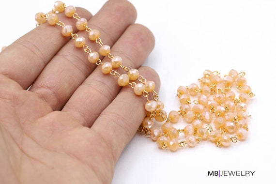 5,5mm 24 k Shiny Gold Plated Wire Wrapped Rosary Chains Crystal Chains  Foot Chains Beads Chain Necklace Findings CHN439