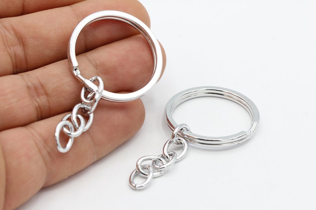 Key Rings Attach 30mm Rhodium Plated Key Chain Rings With Attached Chain , Split Key ...
