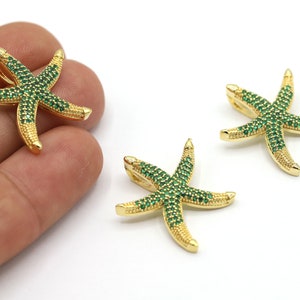 24 x 25,5 mm 24 K glänzend Vergoldeter Seestern Anhänger, CZ Stern Anhänger, Cubic Zirkonia Anhänger, Halskettenzubehör, CZ Stern - GLD2246