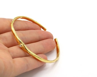 3 x 60 mm Bracelet réglable une pierre plaqué or brillant 24 carats, bracelet CZ, bracelet réglable, bracelet pierre unique CZ - GLD2445