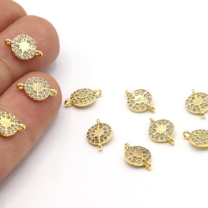 8x12,5mm 24 K Shiny Gold Plated CZ Micro Pave Pole Star Bracelet,CZ Pave North Star Charms,Cubic Zirconia Charms, Pave Star Bracelet - CZ83
