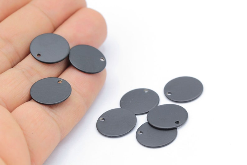 Black Disc 4 pcs 14 mm -TS824 Black Plated Round Disc Coins Black color Stamping Blank