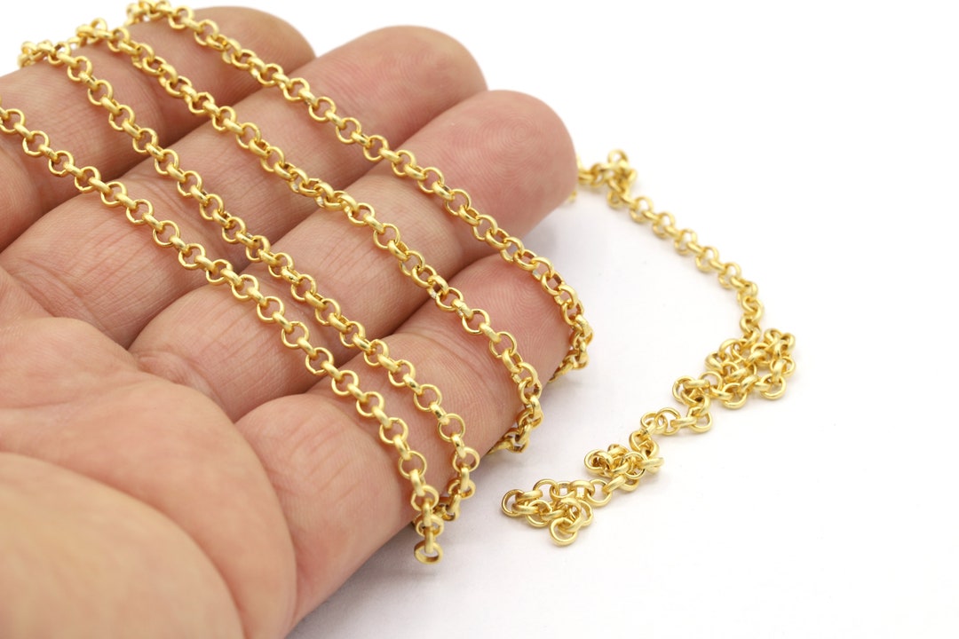 3 Mm 24 K Mat Gold Plated Rolo Chains , Mat Gold Plated Round Linked ...