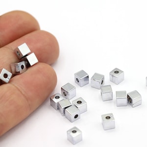 5mm Rhodium Plated Spacer Cube Beads, Brass Spacer Beads, Rhodium Plated Cube, Bracelet Findings, Jewelry Making, Cube - RDM886