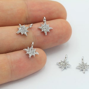 9x12mm Rhodium  Plated CZ Micro Pave Pole Star Pendant , CZ Pave North Star Charms , Cubic Zirconia Charms , Necklace Findings - RDM-502