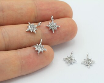 9x12mm Rhodium  Plated CZ Micro Pave Pole Star Pendant , CZ Pave North Star Charms , Cubic Zirconia Charms , Necklace Findings - RDM-502