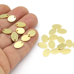 10 pcs 7x11mm 24 K Shiny Gold Plated Oval Disc Charms, Oval Disc Pendants Gold Plated Oval Pendants, Coins, Gold Coins,Oval Coins  - GLD2034