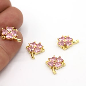 15x16,5mm 24 K Shiny Gold Plated Clover Charms, Clover Bracelet, CZ Clover Charms, Gold Plated Clover, Gold Plated Charms, CZ Clover - CZ309