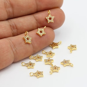 7x10mm 24k shiny gold star charms, cubic zirconia charms, micro pave chrams, star pendant, cz star chrams mikro pave star, tiny star GLD-915