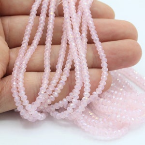 3mm  Crystal Beads , 1 Strand (140 pcs) , Rondelle Crystal Bead,  Faceted Full Strand Crystal Glass Bead ,pink  color , TS-711