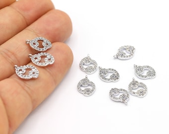 9,5x14mm Rhodium Plated CZ Micro Pave Pendant Charms , CZ Pave Charms , Cubic Zirconia Sun Pendant Charms, Rhodium Plated - CZ185