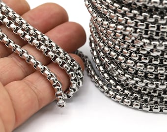 Cadena rectangular de acero de 10 mm, cadenas a granel, cadenas de acero hechas a mano, componentes para collares, pulseras, cadenas de acero inoxidable - CHN582