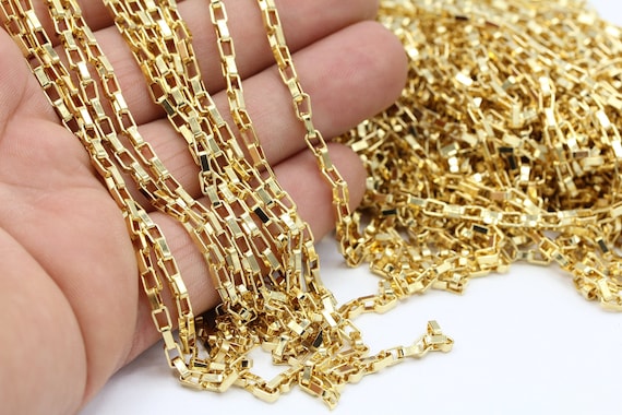 3x5mm 24 k Shiny Gold Plated Rolo Chains Box Chains Rectangle Rolo  Chains CHN231