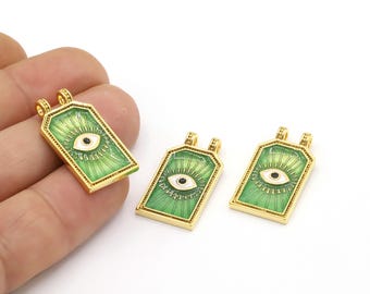 15 x 28 mm Breloques médaillon en plaqué or brillant 24 carats, breloques oeil plaqué or, breloques oeil, pendentif oeil, pendentif plaqué or - GLD2404