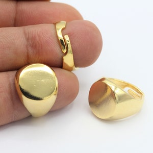 Inner Size 17mm 24 k Shiny Gold Plated Adjustable Ring Settings  , Bazel Rings, Ring Blanks Base with 10mm Pad  - GLD-990