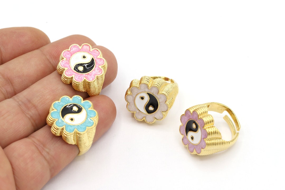 Innere Größe 18 mm 24 K glänzend vergoldete Yin Yang Ring-Einstellungen ...