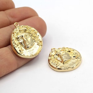 25x28,5mm 24 k Shiny Gold Plated  Pendants ,virgin mary Medallion , Necklace Findings - GLD1384