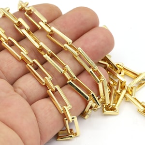 7x10mm 24 k Shiny Gold Plated Rectangle Chain , Bulk Chains, Handmade Gold Plated Chains,  - CHN490