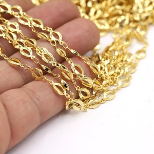 5 x 11 mm 24 K glänzende vergoldete Kette , Halskettenketten,Tropfenketten, Vergoldete Kette, Halskettenzubehör - CHN333
