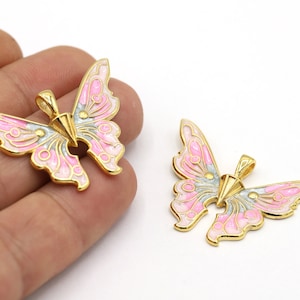 Butterfly Necklace 32x40mm 24 K Shiny Gold Plated Butterfly Charms, Butterfly Pendants, Gold Plated Butterfly, Enamel Butterfly - GLD2230