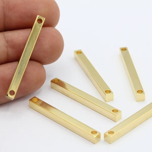 4x40mm 24 k shiny gold plated Bar Two Holes Charms , Rectangle Bar Pendants , Necklace Findings - GLD-936