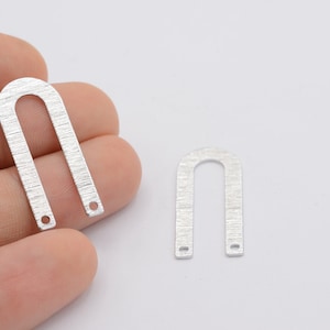 13x30 Rhodium plated  Geometric Charm ,  Textured Blanks , U Shaped Pendants ,With 2 Hole , Findings   - RDM-594