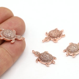 15x23mm Rose Gold Plated CZ Micro Pave Turtle Pendants, CZ Pave Turtle Charms, Cubic Zirconia Turtle Bracelet Charms, Turtle Charms - CZ391