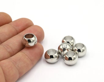 14mm Rhodium Plated Spacer Beads, Ball Beads, Rhodium Plated Beads, Rhodium Plated Charms, Ball Findings, Rhodium Plated Ball - RDM895