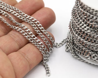 Cadena rectangular de acero de 3,5 x 5 mm, cadenas a granel, cadenas de acero hechas a mano, componentes para collares, pulseras, cadenas de acero inoxidable - CHN596