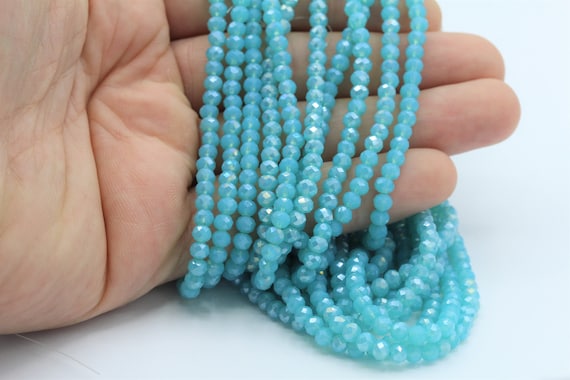 4mm  Crystal Beads , 1 Strand (140 pcs) , Rondelle Crystal Bead,  Faceted Full Strand Crystal Glass Bead ,  turquoise  color , TS-722