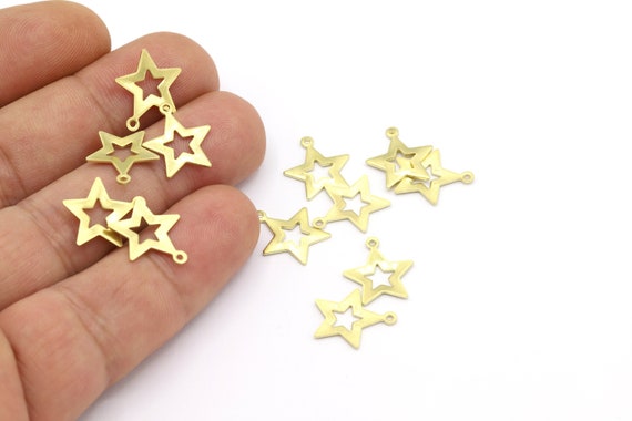 12.5x15mm Raw Brass Star Beads , Spacer Beads, Star Necklace, Star