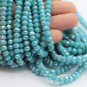 6mm  Crystal Beads , 1 Strand (95 pcs) , Rondelle Crystal Bead,  Faceted Full Strand Crystal Glass Bead ,  turquoise  color , TS-732