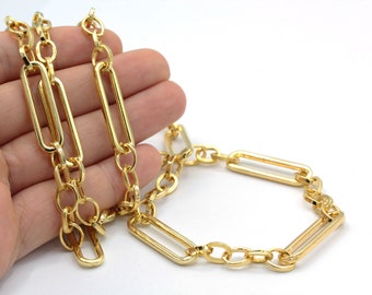 9x33mm 24 k Shiny Gold Plated rectangle chain , Bulk Chains - CHN352