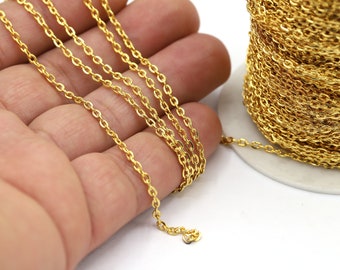 Cadenas redondas de 2 x 3 mm chapadas en oro brillante de 24 quilates, cadenas finas para collar, cadenas para collar, componentes para joyería, cadenas de eslabones - CHN558