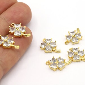 12x18mm 24 K Shiny Gold Plated Clover Charms, Clover Pendant, CZ Clover Charms, Gold Plated Clover, Gold Plated Charms, CZ Clover - CZ308
