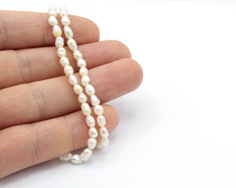 Colar de pérolas brancas AAA de 3,5 mm, pérolas de água doce em formato de pepita irregular, pérola verdadeira, BK269