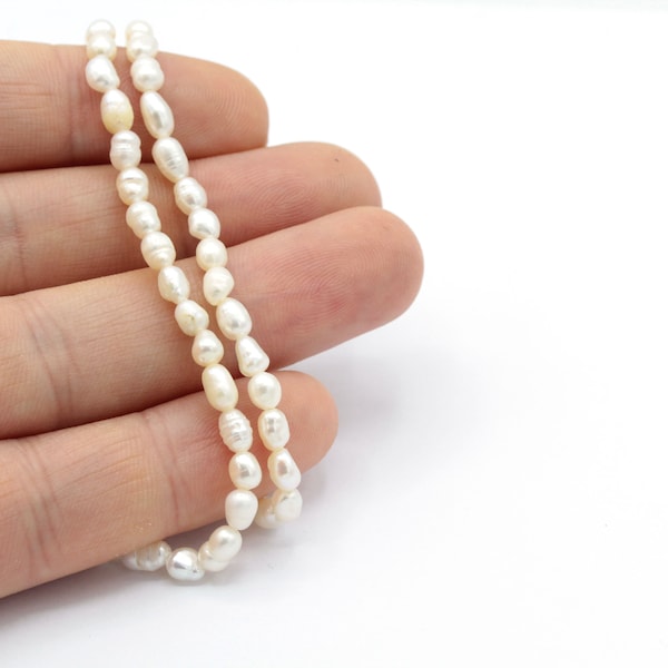 Perle blanche AAA 3,5 mm , pépite irrégulière sur fil , vraie perle , BK269