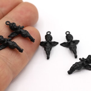 14x23mm Black Plated Angel Pendant, Black Plated Angel Charms, Black Plated Winged Angel Necklace, Necklace Findings - TS681