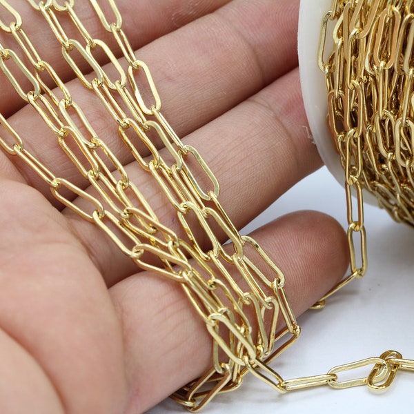 4x11mm 24 k Shiny Gold Plated Oval Chains , Soldered Chains , Oval Rolo Chains - CHN234