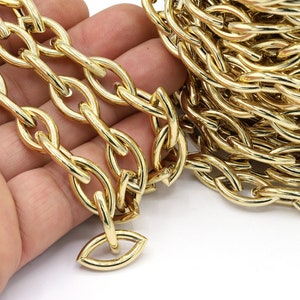 10x21mm 24 K Shiny Gold Plated Oval Chains, Box Chains, Oval Rolo Chains, Bulk Chains, Necklace Chains, Necklace Findings - CHN543
