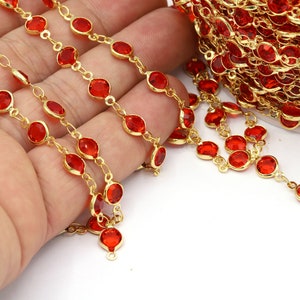 7mm 24 K Shiny Gold Plated Linked Crystal Chains, Foot Chains, Rosary Chain, Channel Set Chains, Necklace Findings, Bracelet - CHN537