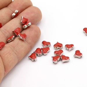 7x8mm Rhodium Plated Heart Charms, Mini Heart Pendants, Necklace Findings, Rhodium Plated Beads, Enamel Heart Charms, Heart Charm - RDM309-2