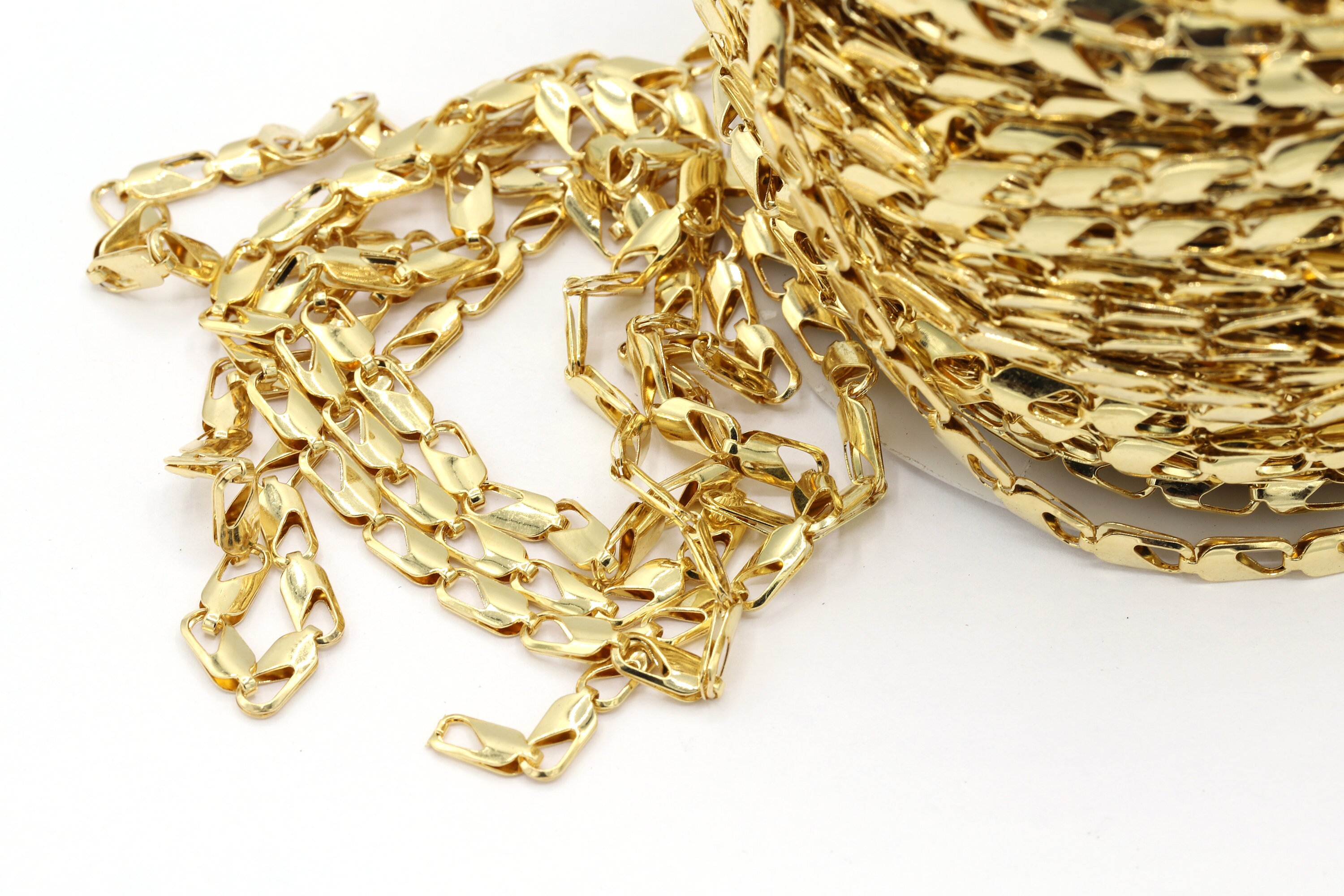 4x10mm 24 K Shiny Gold Plated Curb Chains , Flat Soldered