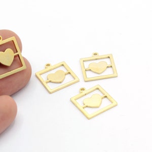 15x18mm 24 k Shiny Gold Plated framed heart Charms , Heart Pendants ,Necklace Findings - GLD1188