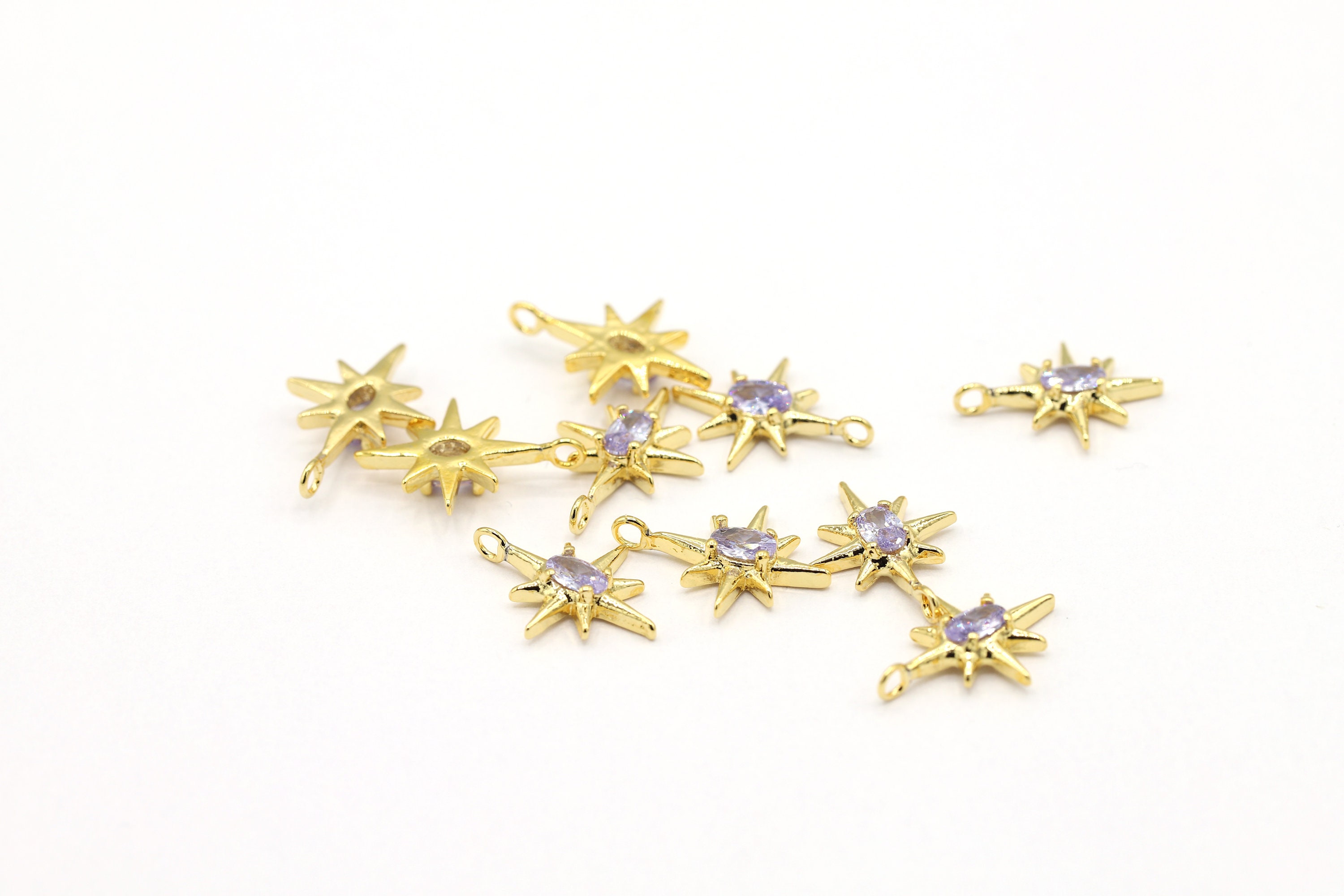 アクセサリー  ORDER SOLID STAR WITH PAVE CZ 12x16mm 24 K Shiny Gold Plated CZ Micro Pave Pole Star