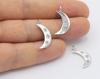 10X21mm Rhodium plated Plated CZ Micro Pave Moon Pendant , CZ Pave Moon Charms , Cubic Zirconia Moon Bracelet Charms - RDM-518