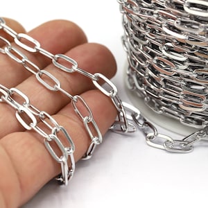 Cadenas ovaladas rodiadas de 5 x 11 mm, cadenas de caja, cadenas rolo ovaladas, cadenas al por mayor, cadenas para collares, accesorios para collares - CHN288
