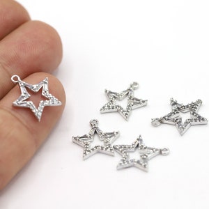 14,5x16,5mm Rhodium Plated CZ Micro Pave Star Pendant, CZ Pave Star Charms, Cubic Zirconia Star Charms, CZ Star Pendants - CZ513