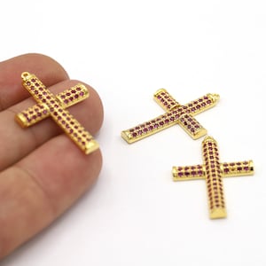 22x31mm 24 K Shiny Gold Plated Cross Pendant, Cross Charms, Cross Pendant, Zircon Cross Charms, Cubic Zirconia Cross, CZ Cross - GLD2259